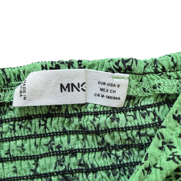 MNG by Mango Green Ditsy Floral print v-neck Balloon long Sleeve crop top - Picture 6 of 7